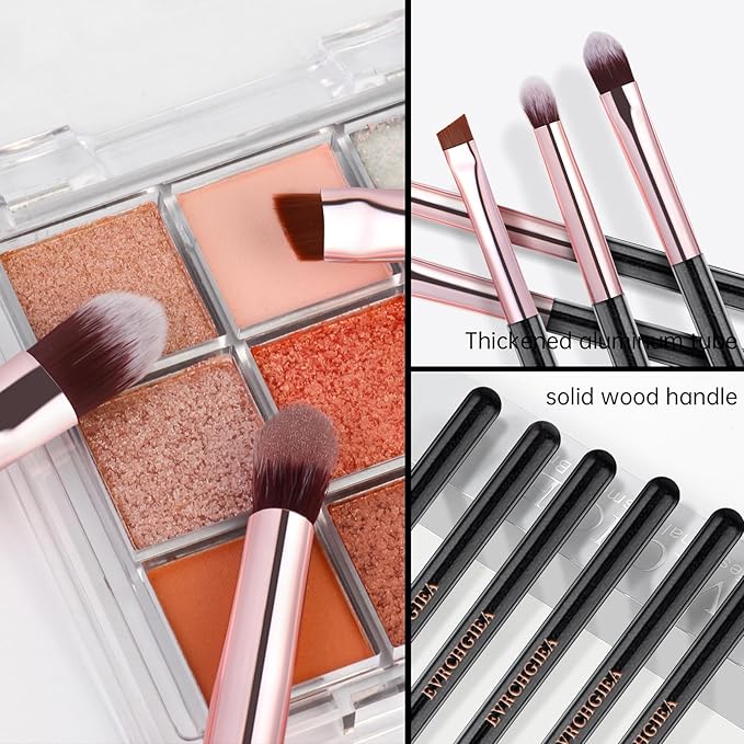 Eye Makeup Brush Set, 6 Pcs Professional Blending Eyeshadow Makeup Brushes for Concealer Eyebrows Eyeliner, Soft Hairs & Wood Handle (black and rose gold)…