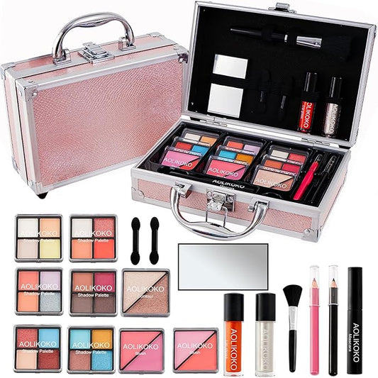 Makeup Kit for Teenager & Women Full Kit, All in One Makeup Set With The Small Cosmetic Train Case, Professional Makeup Kit, Makeup Gift Set for Women Girls (pink)