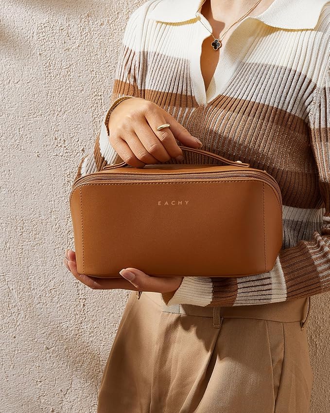 EACHY Travel Makeup Bag,Large Capacity Cosmetic Bags for Women,Waterproof Portable Pouch Open Flat Toiletry Bag Pattern Makeup Bag