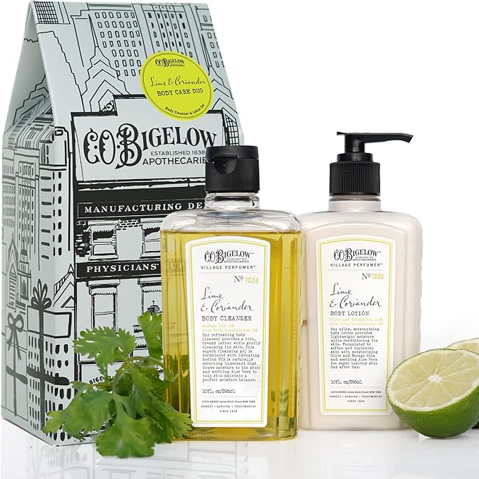 C.O. Bigelow Lime Coriander Apothecary Duo Skin Care Gift Set, Body Wash & Body Lotion, Liquid Soap & Moisturizing Lotion, Set of 2, 10 Fl Oz