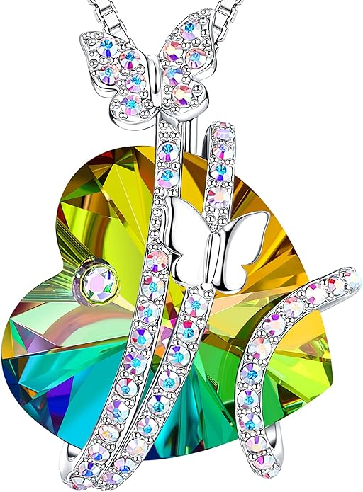 ASELFAD Butterfly Love Heart Pendant Necklace with Crystals, Anniversary Birthday Jewelry for Women Mom Grandma Wife Girlfriend