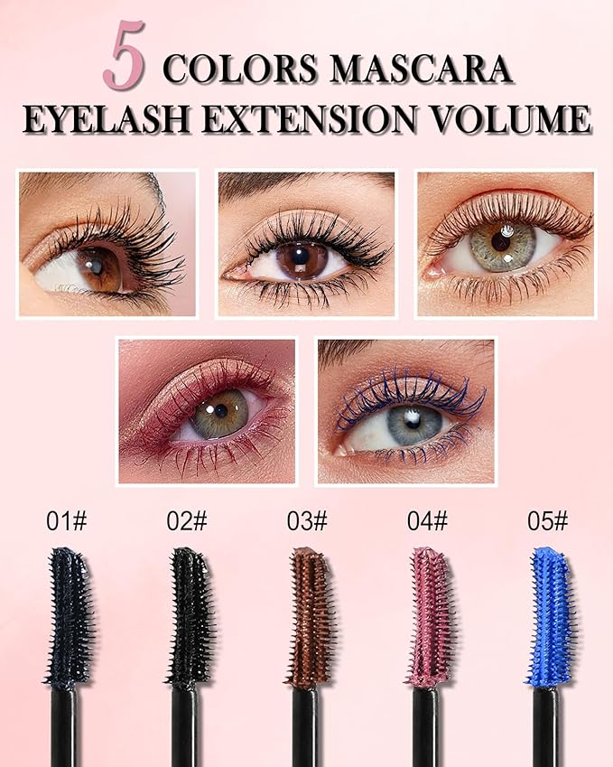 Grey+Blue Waterproof Mascara, Lashes Extension Mascara with Dual-Sided Brush, Great for Lengthening and Volumizing Eyelashes, Colored Tube Máscara Fiber No Clumping, Long Wear, Smudge-Proof -D