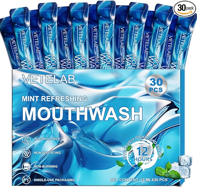 Travel Size Toiletries Mouthwash Packets - TSA-Approved Mini Mint Mouthwash for Adults, Alcohol & Fluoride-Free Oral Care for Air Travel Gifts, Dates & Office, Individually Wrapped (Pack of 30)