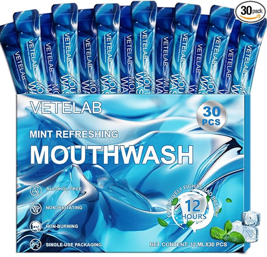 Travel Size Toiletries Mouthwash Packets - TSA-Approved Mini Mint Mouthwash for Adults, Alcohol & Fluoride-Free Oral Care for Air Travel Gifts, Dates & Office, Individually Wrapped (Pack of 30)