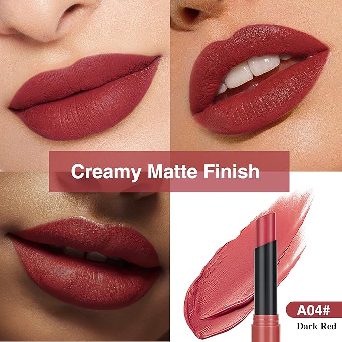Rose Wood Matte Lipstick，Creamy Silky Matte+Lipsticks，Hydrating Balm-in-Lipstick，Velvety Finish for Women Daily Lip Makeup，High-pigment Formula，Easy to use and color，Vegan & Cruelty-Free 04#