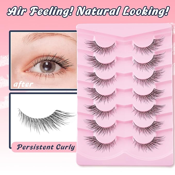 Lashes Cat Eye 16MM Foxy Eyelashes Wispy Lash Strips C Curl Natural Lashes Fake Eyelashes with 0.03MM Ultra Thin Band Siligli Fox Eyelash, 7 Pair