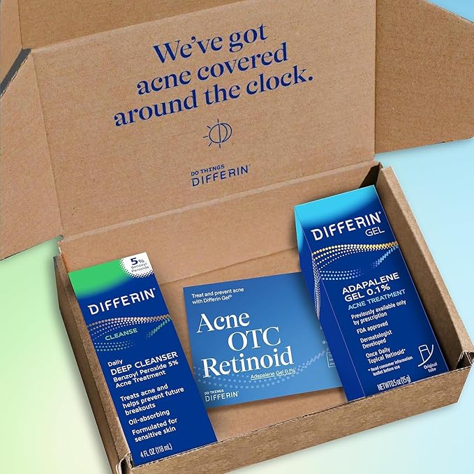 Differin Acne Skin Care Kit, Differin Gel Retinoid Acne Treatment for Face with 0.1% Adapalene & 5% Benzoyl Peroxide Face Wash & Body Wash, Designed for Pimple and Acne Prone Skin