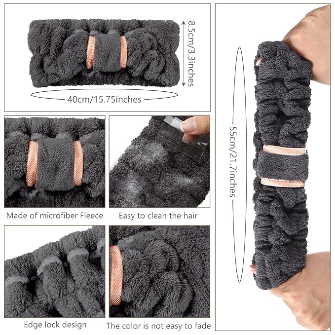 WILLBOND 4 Pack Microfiber Headbands Spa Facial Headbands Makeup Head bands Elastic Terry Cloth Head Wrap for Women Girls Washing Face Makeup Shower Yoga Sports(Black)