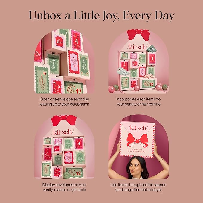 Kitsch Holiday Advent Calendar – Christmas Advent Calendar 2025 with Full-Size Hair Accessories & Beauty Essentials – Festive Self Care Gifts for Women, Limited Edition Christmas Gifts