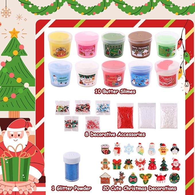 Slime Advent Calendar 2025 - Christmas Countdown Calendar 24 Days of Slime Gifts Kit for Girls Boys Kids Toddlers Teens 4-12 Years Old