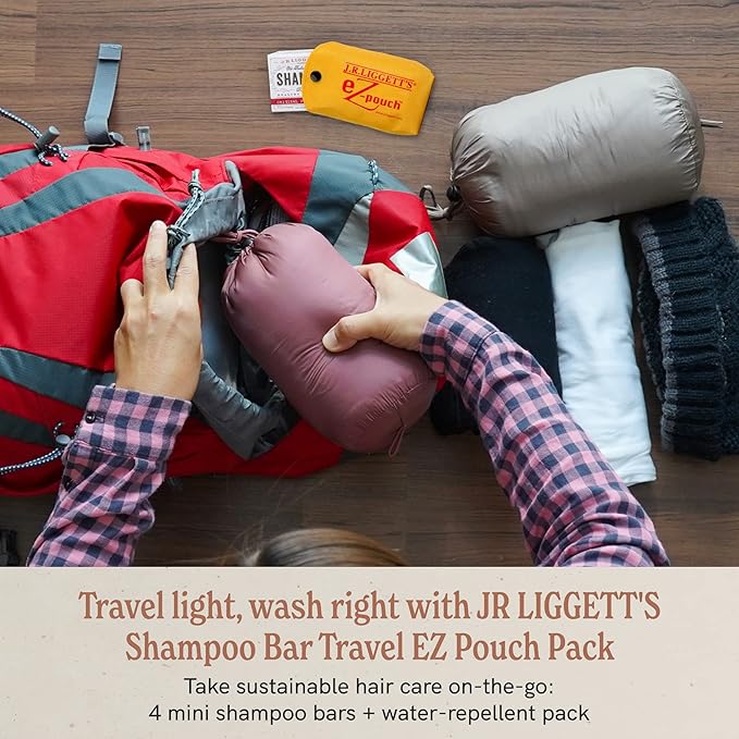 J.R.LIGGETT’S All-Natural Original Formula Shampoo Bar .65oz and Mini Travel EZ Pouch Pack, Supports Strong and Healthy Hair-Nourish Follicle with Antioxidants and Vitamins,Detergent and Sulfate-Free