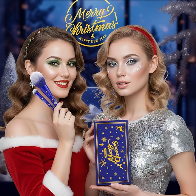 DUcare Christmas Makeup Brushes Set 6Pcs Makeup Brush Set Premium Synthetic Kabuki Foundation Blending Face Powder Blush Concealers Eye Shadows Brushes