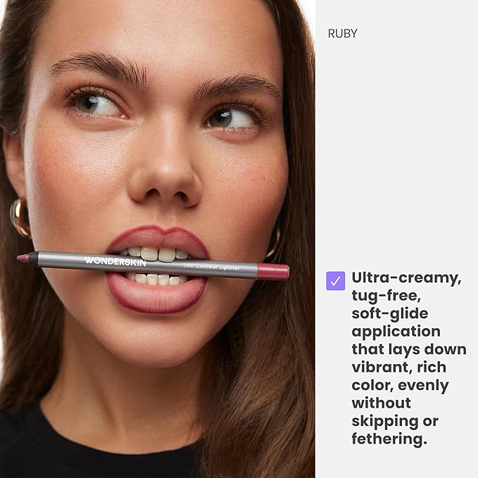 Wonderskin Lip Liner Pencil - 360 Contour Lipliner, Long Lasting, Sharpenable, Waterproof and Transfer-Proof Nude Lip Liner Pencil (Ruby)