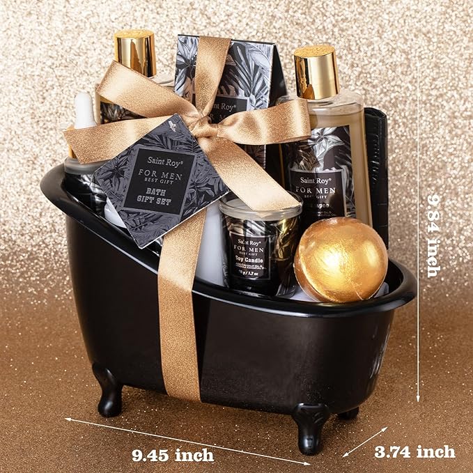 Gift for Dad Spa Gifts for Men, Bath & Body Kit, Spa Gift Set, Man Spa Basket Set for Dad, Mens Perfume Bath and Body Gift Set, Ideal Christmas Birthday Self Skin Care Set for Man Leather Wallet