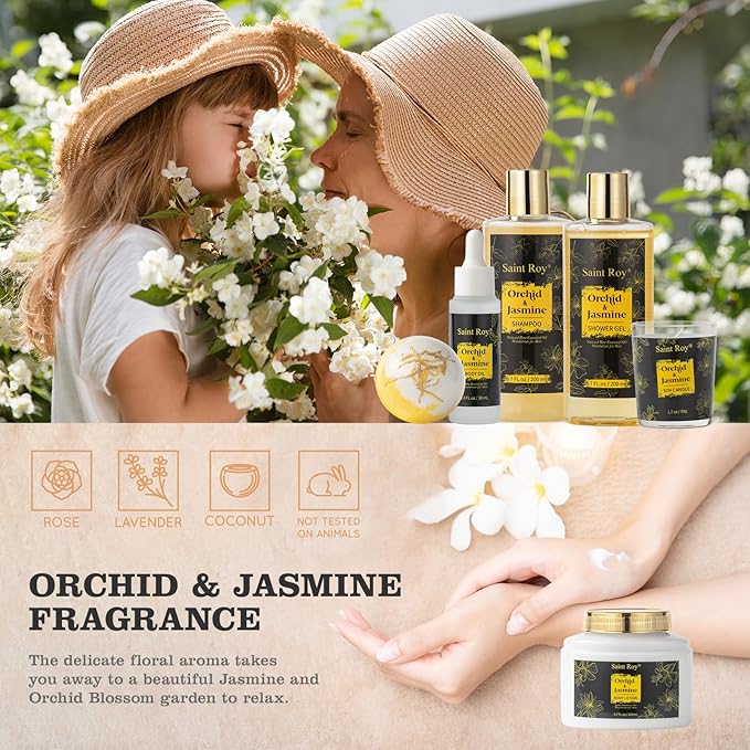 Fathers Day Gifts for Men Dad gift Spa gift basket Body & Skin Care Set, Spa Kit, Self-care Gifts, Spa Collection Gift Basket, Orchid Jasmine Bath and Body Gift Pampering Spa Gifts Mother's Day Gift