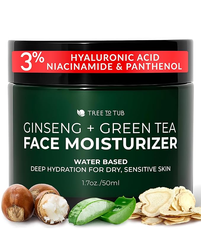 Tree to Tub Hydrating Face Moisturizer for Dry & Sensitive Skin - Water Based Hyaluronic Acid Facial Moisturizer, Moisturizing Face Cream for Women & Men w/Organic Aloe, Green Tea, Natural Ginseng