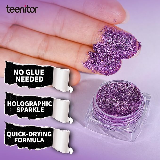Teenitor Body Glitter Gel - Purple Face & Body Glitter Set, 6 Shapes, Hair Glitter Gel, Makeup Glitters for Face, Body, Hair