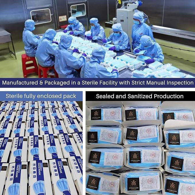 Disposable Face Mask | Pack of 50 | Safety Face Mask | Non Woven Thick 3-Layer Breathable Mask | Adjustable Earloop, Mouth and Nose Protection | Dust Mask | Masks for Facial Cover