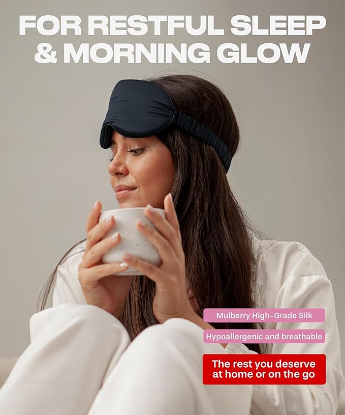 SUNDAYSILKS™ 3D Contoured Silk Sleep Mask | Padded Silk Eye Mask with Eye Cups for Lash Extensions | Blackout, Organic for Women & Men, Perfect for Travel, Slip-Free Deep Sleeping, Antifaz para Dormir