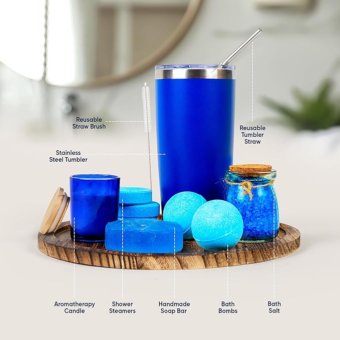 Luxury Spa Gift Basket Set – 16 Pcs Bath Set with Bath Bombs, Body Lotion, Shower Gel & More – Relaxing Gifts for Women & Men – Perfect for Birthday, Christmas, Thank You & Bridal Shower(Royal Blue)