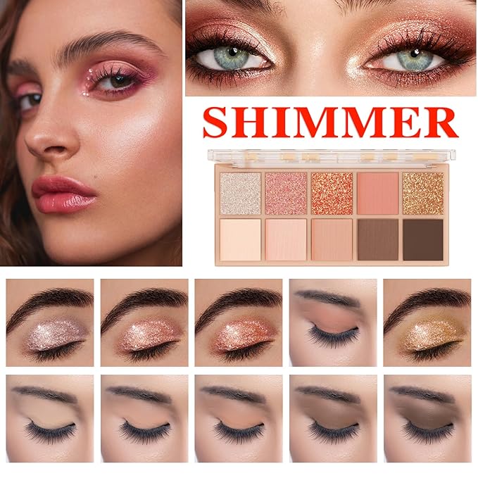 10 Colors Makeup Naked Eyeshadow Palette,Nude Matte Shimmer Eyeshadow Palette,Natural Glitter Pigment Eye Shadow Pallete Set Long Lasting & Waterproof Smokey Eye Professional Beauty Makeup Kit #1