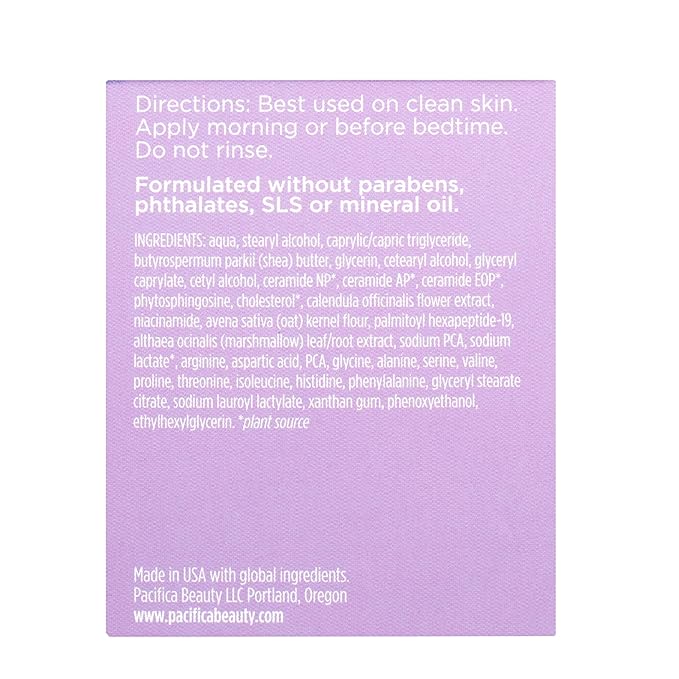 Pacifica Face Cream - Vegan Ceramide Barrier Cream w/Niacinamide & Shea Butter - Hydrating Daily Face Moisturizer Fragrance Free for Sensitive Skin, Vegan, Clean Beauty Allergy & Dermatologist Tested