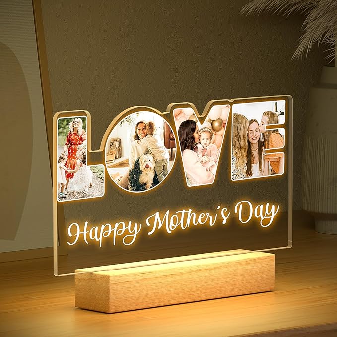 Custom LOVE Picture Frame with Photo, Personalized Photo Frame with Night Light, Customized Picture Frames, Personalized Christmas Mothers Day Birthday Gifts for Mom