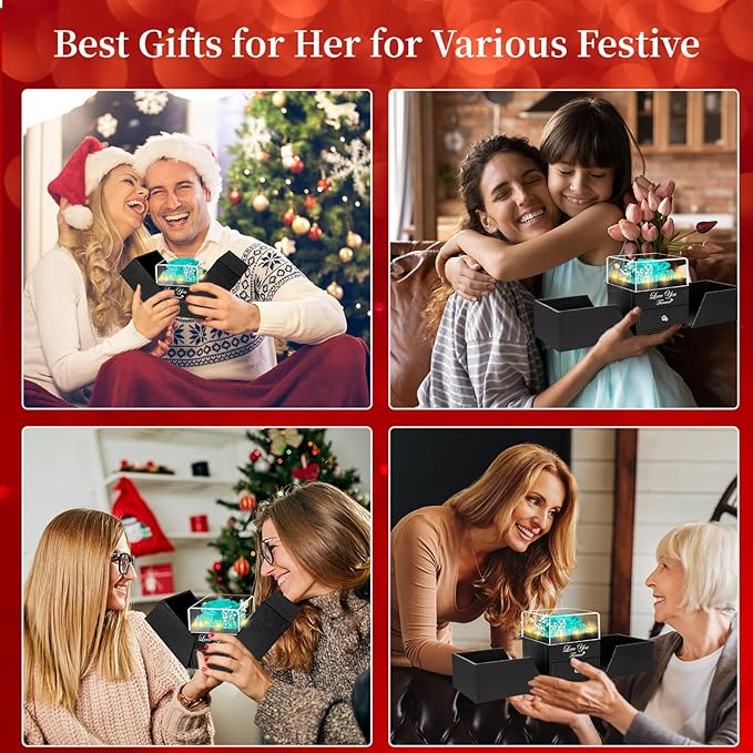 Preserved Blue Real Rose with Heart I Love You Necklace -Eternal Flowers Rose Birthday Gifts for Her Mom Wife Girlfriend Grandma on Valentines Mothers Day Christmas Anniversary Romantic-Negro Blue