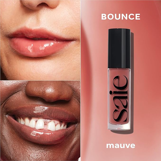 Saie Glossybounce - Hydrating Lip Gloss and Tinted Lip Oil Hybrid with Hyaluronic Acid & Jojoba Oil for Non-Sticky, Ultra-Shiny, Plump & Soft Lips - Everyday Makeup Essential - Bounce (.17 oz)