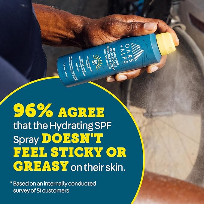 Oars + Alps Hydrating SPF 50 Sunscreen Spray, Naturally Derived Skin Care Infused with Vitamin C and Antioxidants, Water and Sweat Resistant, 6 Oz Each, 2 Pack