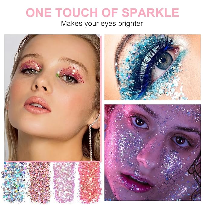 Glitter Eyeshadow Palette, 24 Colors Highly Pressed Pigmented Metallic Shimmer Sparkly Glitter Eyeshadow Makeup Pallet Palettes,Pink Blue Green Red Gold Purple Long Lasting Waterproof (24pcsC)