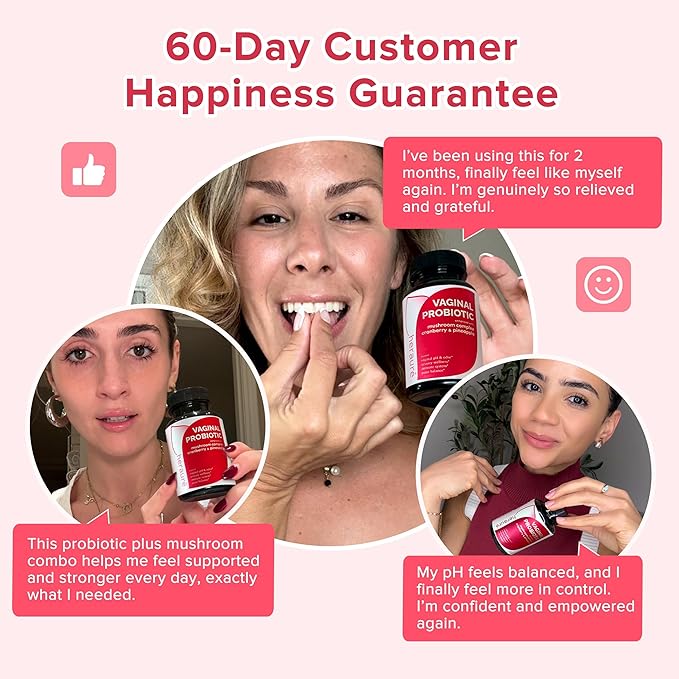 Vaginal Probiotic for Women, PH Balance, Odor, Flora, Immunity with 7B CFU Lactobacillus Probiotics, Prebiotics, 7-in-1 Mushroom Blend, Beta-Glucan, Cranberry, Pineapple, 60 Count