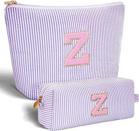 Personalized Makeup Bag for Women Girls - Fashion Cosmetic Bag Trendy Travel Toiletry Bag with Initials Letter - Teen Gifts - Lavender,Z