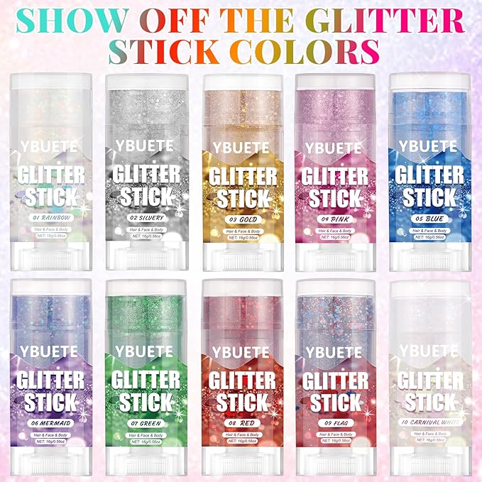 Green Face and Body Glitter Stick for Sparkling Makeup, Hair Glitter Accessories for Women, Highlighting Stick for Fairy Dust Makeup, Cheerful Face Glitter for Festive Parties and Carnivals