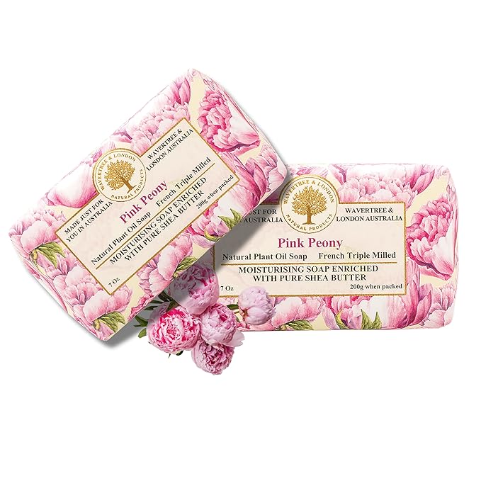 Wavertree & London Pink Peony Scented Natural Soap (2 Bars), 7oz Moisturizing French Triple Milled Soap Bars enriched with shea butter - Pure Plant Based Bath & Body Bars for All Skin Types