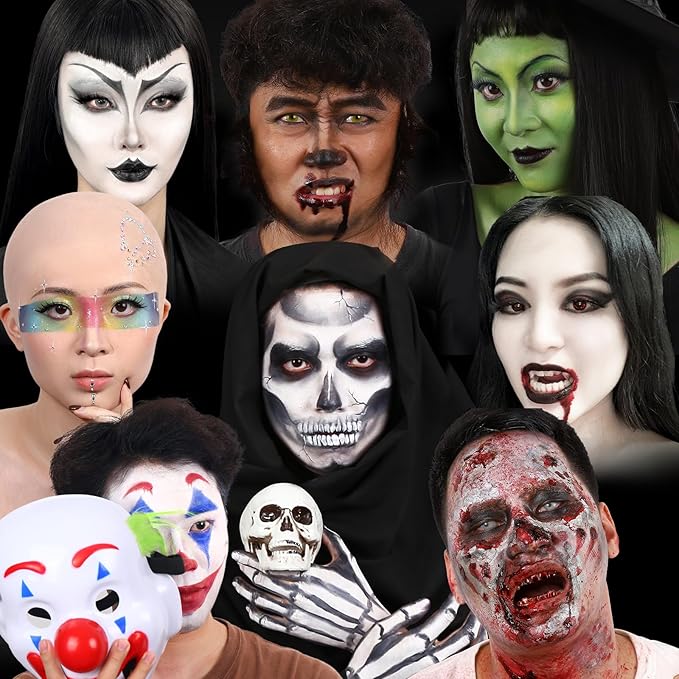 Halloween Witch Makeup, Complete Green Witch Make Up Kit SFX Character Set with Face Paint, Scar Wax for Special Effects Costume Makeup, Dress-Up Cosplay Party, Stage & Theater