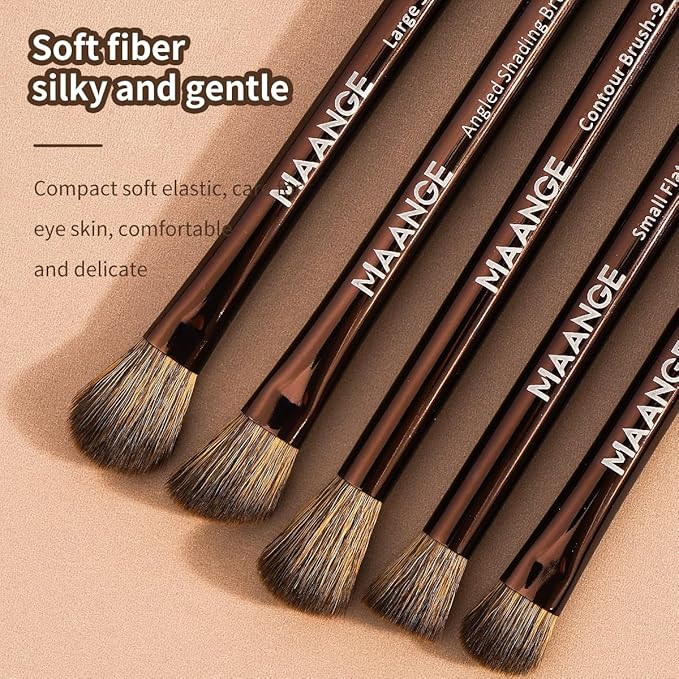 MAANGE 15 PCS Makeup Brushes Double-ended Makeup Brush Set Double Sided Angled/Round Top Brush Foundation Contour Blending Eyebrow Eyeshadow Concealer (Brown)