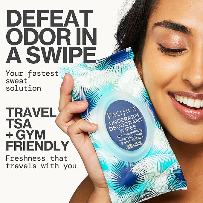 Pacifica Beauty Coconut Milk & Essential Oils Underarm Deodorant Wipes, Helps Remove Odor, Aluminum-Free, Vegan & Cruelty-Free, 30 Wipes (2-Pack)