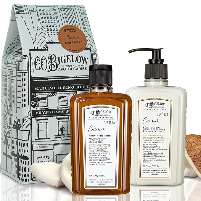 C.O. Bigelow Coconut Apothecary Duo Skin Care Gift Set, Body Wash & Body Lotion, Liquid Soap & Moisturizing Lotion, Set of 2, 10 Fl Oz