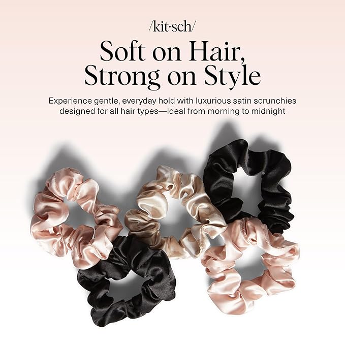 Kitsch Satin Scrunchies for Women - Softer Than Silk Scrunchies | Hair Ties No Damage for Frizz-Free Sleep | Perfect for Day or Night Hair Accessories | Ideal Gifts for Women - Assorted, 5pcs