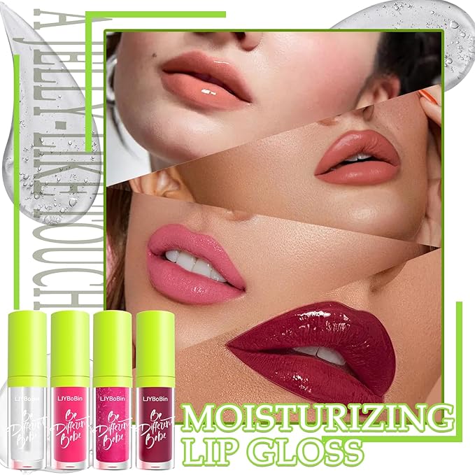 4 Colors Lip Gloss Set,Tinted Lip Oil Long Lasting Non-sticky Shiny Lip Plumping Lip Gloss,Hydrating Moisturizing Lip Glow Oil for Looking Lips,Smooth Glossy Lip Plumper Gloss Set for Women（A#）