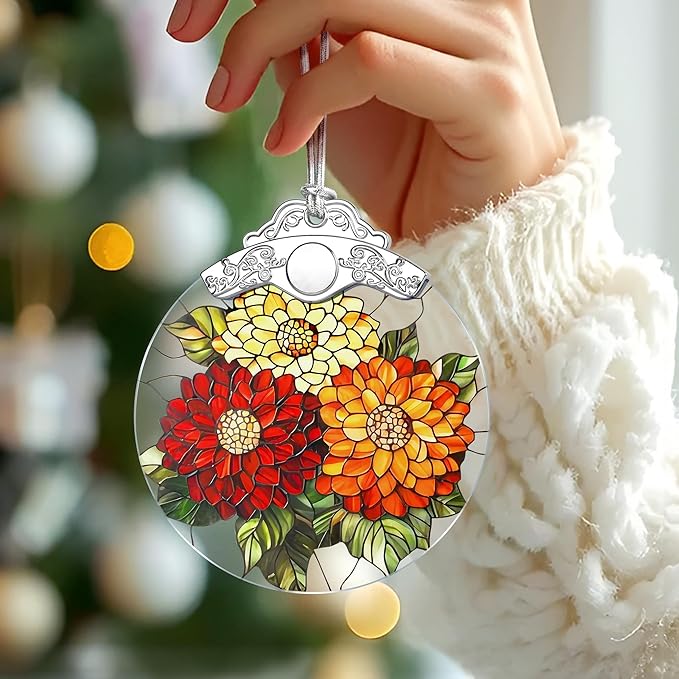 Christmas Ornaments: Stained Glass-Style November Birth Flower Ornament – Christmas Tree Decorations, Holiday Party Gifts, Mother's Day & Birthday Gifts for Women, Mom & Grandma | Birth Flower Gift