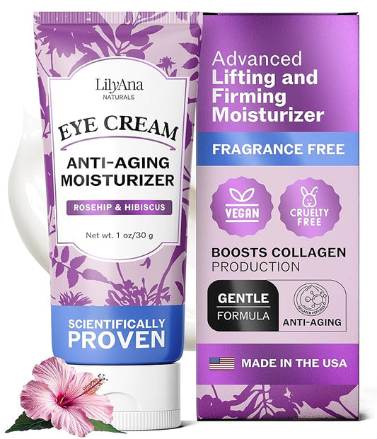 LilyAna Naturals Eye Cream for Dark Circles and Puffiness, Anti Aging Under Eye Cream for Wrinkles and Bags helps Improve Dryness; for Sensitive Skin (Bottle, 1.0 Ounce (Pack of 1))