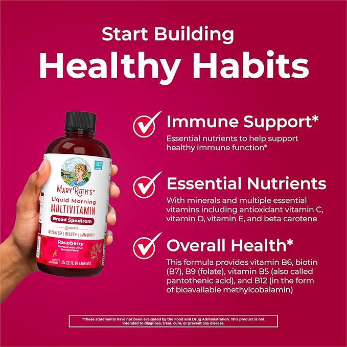 Multivitamin for Women, Men & Kids by MaryRuth's | Liquid Morning Multivitamin | Vitamin A C D E B6 B12 Biotin Zinc | Beauty | Vegan | Non-GMO | Gluten Free | 15 Servings
