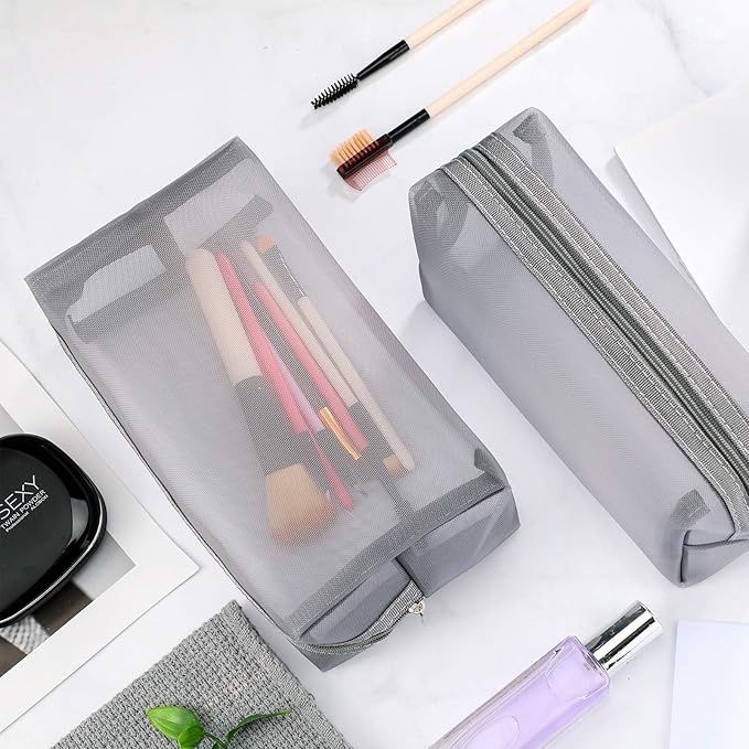 6 Pieces Mesh Makeup Bags Mesh Cosmetic Bag Portable Travel Organizing Zipper Pouch Toiletries Makeup Pouches for Home Office Travel Accessories