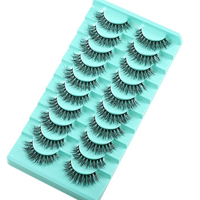 Natural Lashes Wispy Eyelashes Fluffy Mink Lashes Naturl Look Small Strip Eyelash 10 Pairs Short Lashes Pack Lightweight Cat Eye Lash Strips Set (Fluttery Lash | 10-17mm)