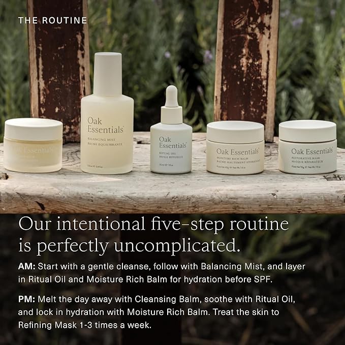 Oak Essentials The Routine At-Home Facial Gift Set | 5-Step Anti-Aging Skincare Routine with Blue Tansy Oil, Cleansing Balm & Face Mask