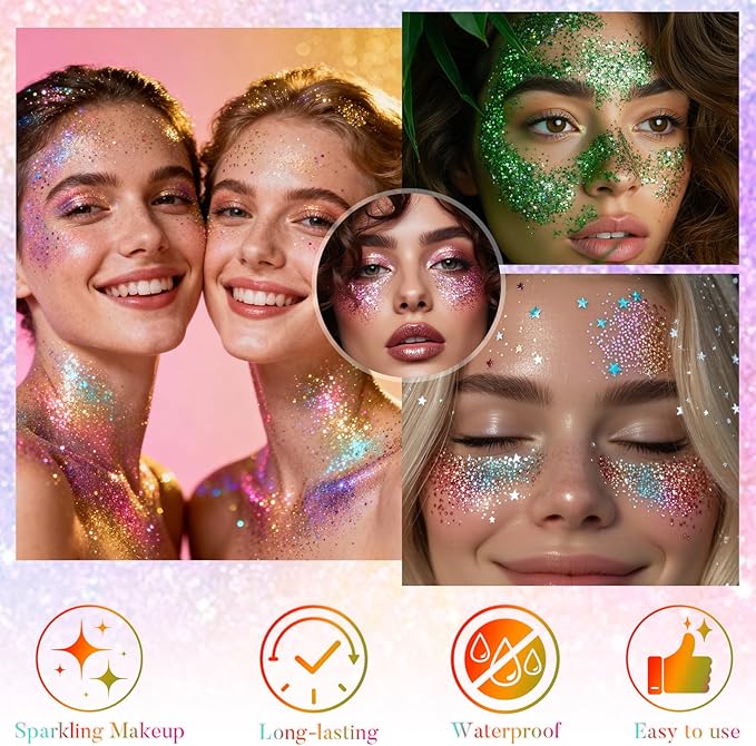Gold Face and Body Glitter Stick for Sparkling Makeup, Hair Glitter Accessories for Women, Highlighting Stick for Fairy Dust Makeup, Cheerful Face Glitter for Festive Parties and Carnivals