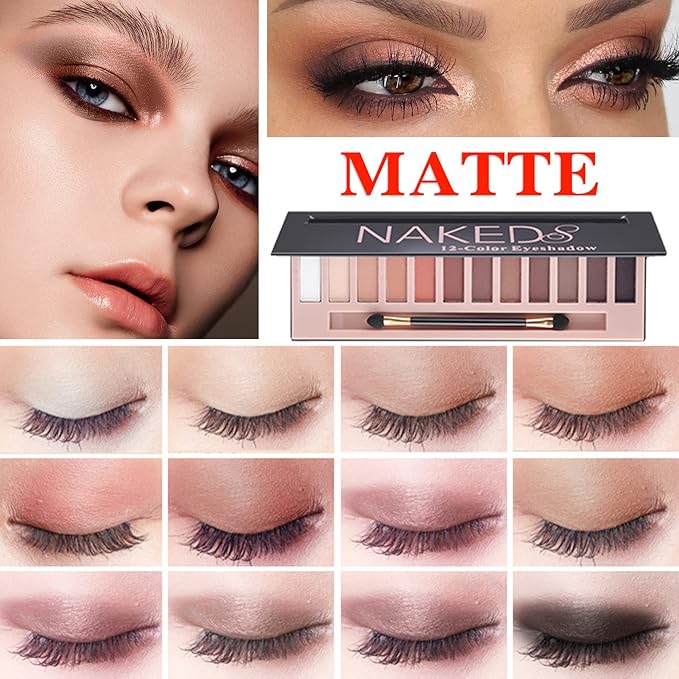 Matte 12 Colors Makeup Naked Eyeshadow Palette,Nude Matte Eyeshadow Palette,Natural Pigment Eye Shadow Pallete Set Long Lasting & Waterproof Smokey Eye Professional Beauty Makeup Kit