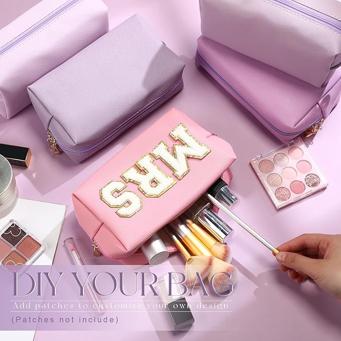 Kigeli 15 Pcs Aesthetic Makeup Bags PU Leather Cosmetic Pouches Waterproof Plain Toiletry Bags Makeup Pouches Bulk for Women Party Gift Travel Storage Organizer(Purple Series)